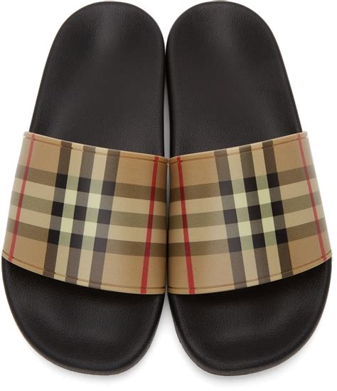 burberry furley check slide|Burberry Check slide sandals.